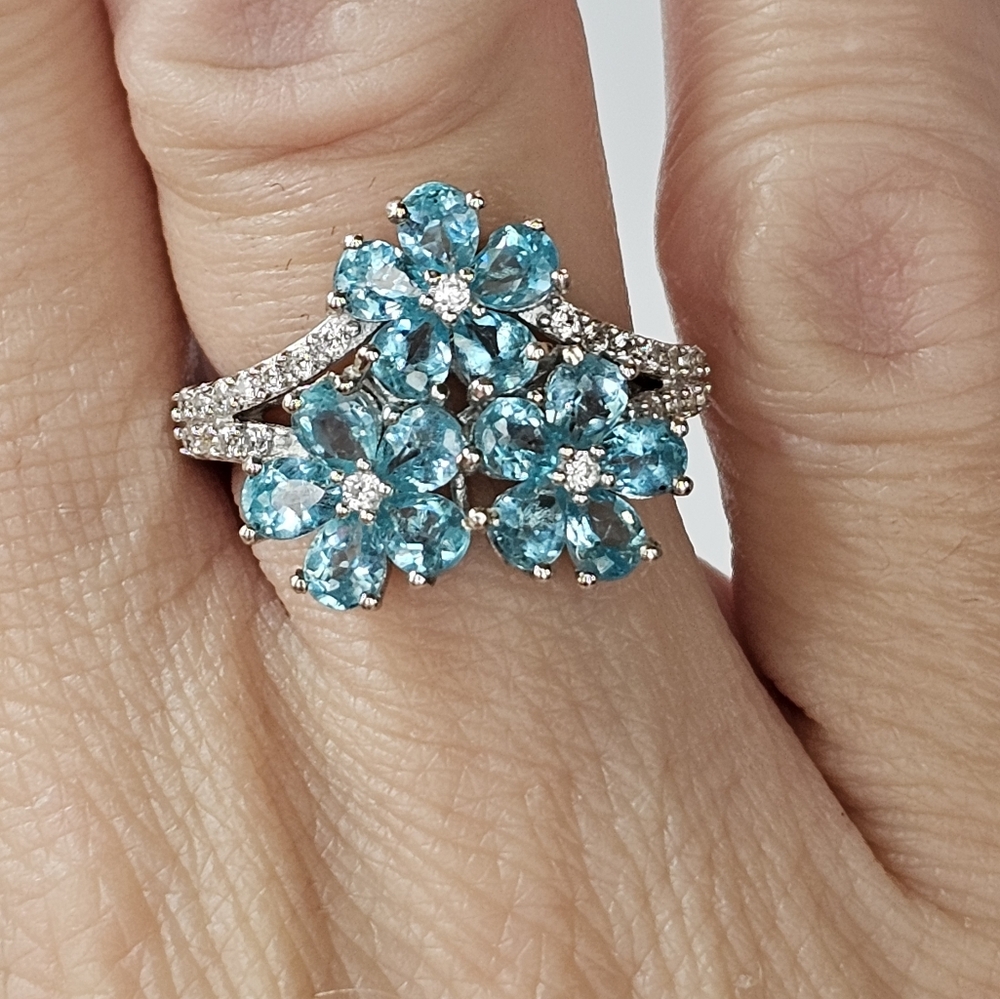Natural Betroka Apatite Flower Ring Sterling Silver Sz 6! NEW - Picture 11 of 13